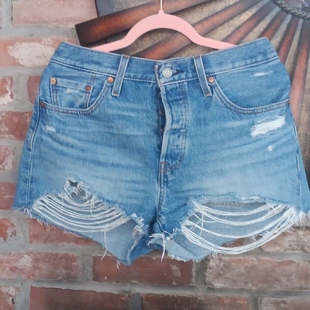 Levi's Blue Distressed Jean Shorts